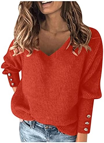 נשים של כפתור פנס ארוך שרוול סוודר צווארון עגול שמנמן לסרוג רופף גדול סוודר סוודר מוצק מגשר חולצות