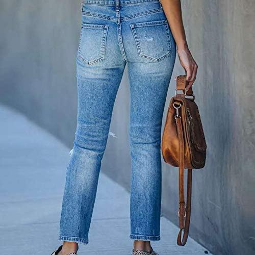 Lariau Stret Jeans לנשים חורים שבורים הרם