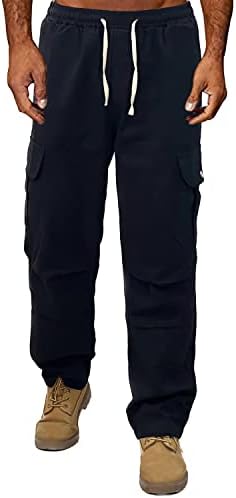 מכנסי מטען רחבים לגברים שרוך מכנסי עבודה מותניים אלסטיים כיסים רב מכנסי טיולים לגברים