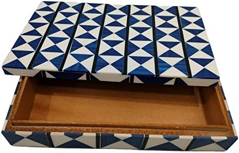 אוסף אמנות משולש כחול -לבן ייחודי מארגן קופסאות אחסון דקורטיבי מארגן עיצוב בית מבטא רב שימושי פריט מתנה יקר תכשיטים צורה מלבנית קופסת