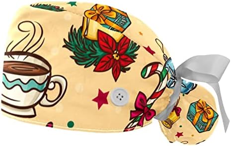כובעים רפואיים של Ratgdn לנשים עם כפתורים שיער ארוך, כובע עבודה מתכוונן 2 חלקים, נוף חג המולד