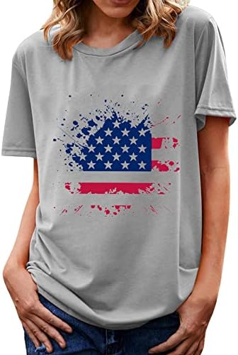 נשים 4 ביולי צמרות אמריקאיות כוכבים אמריקאים דגל פסים מודפס חולצות טי טיי
