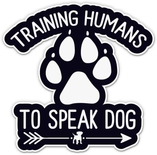 אימונים בני אדם לדבר מדבקות כלבים - 2 חבילות של מדבקות 3 אינץ ' - ויניל אטום למים לרכב, טלפון, בקבוק מים, מחשב נייד - מדבקות מאמן כלבים