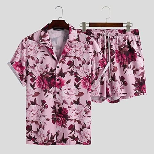 גברים WSSBK מגדירים פרחים מודפסים חופשה נושמת חוף דש חולצת שרוול קצרה מכנסיים קצרים בגדי רחוב גברים חליפות הוואי