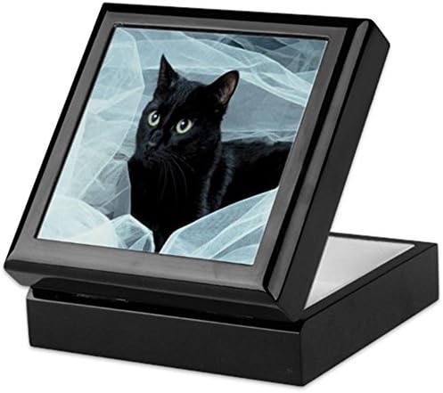 Cafepress Black Cat Box Shake Box, קופסת תכשיטים עץ קשה, קופסת מזכרת מרופדת קטיפה