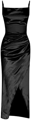 נשים של משיי סאטן מקסי שמלה ללא שרוולים ספגטי רצועות מוכה סדק בגד גוף קאמי שמלות ערב המפלגה לבוש הרשמי