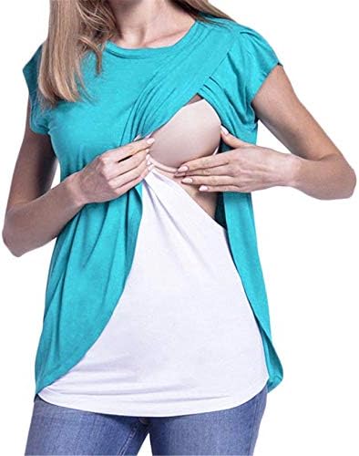 נשים קצר שרוול יולדות סיעוד חולצות הנקה חולצות רך שכבה כפולה קצר שרוול חולצה