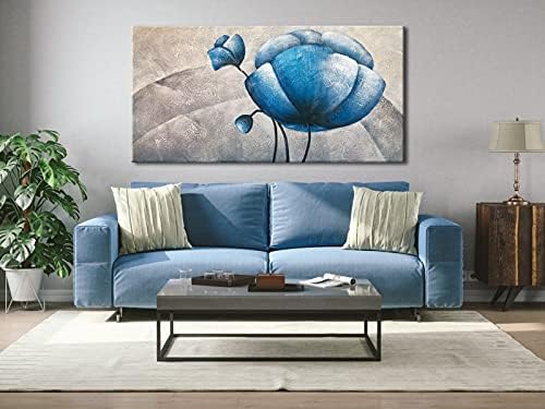 אמנות Wieco ציור שמן צבוע ביד כחול לבן מופשט ציורים בוטניים אמנות קיר על בד קיר קיר קיר קיר חדר שינה לסלון עיצוב קיר בחדר שינה יצירות