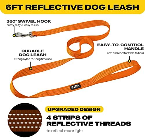 רצועת כלבים רפלקטיבית של FIDA, רצועות כלבים ניילון 6ft לכלבים קטנים/בינוניים/גדולים, רצועת כלב נראות גבוהה עם אבזם מתכת להליכה יומית