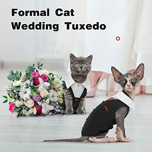 דנטרון חתול טוקסידו חליפה תלבושת אפוד, אופנת חתול חסר שיער בגדים מפוארים בגדים מפוארים בלאי פורמלי, חתלתול לבוש רשמי חולצת חתונה תחפושת