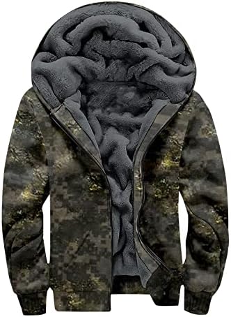 קפוצ'ונים של Haoreekz לגברים אופנה רוכסן משקל כבד מעיל עם ברדס חורף הדפסה חמה שחמה שרוול ארוך סוודר חליפת כותנה עבה