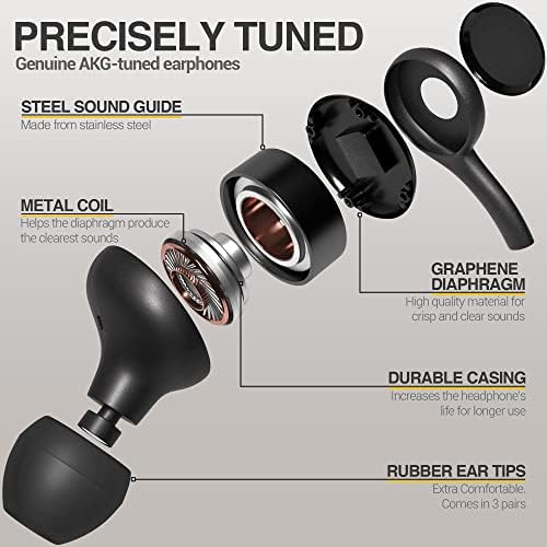 אוזניות אוזניות קוויות של סמסונג מקוריות 3.5 ממ באוזניות אוזניים, מיקרופון ונפח מרוחק - מעוצב על ידי AKG - כולל מטען שעונים עבור Galaxy