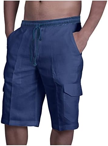מכנסי מטען Rtrde לגברים מכנסי פשתן כותנה מזדמנים מכנסיים מרובי כיס כושר כושר כושר מכנסי חוף מכנסיים קצרים