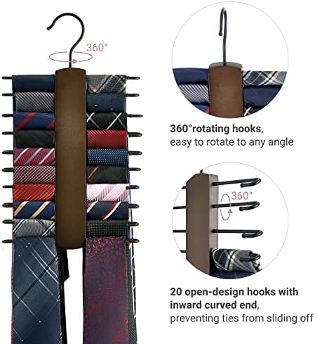 מקונו מתלה עניבה מעץ רטרו עניבת חגורות קולב לאחסון לגברים מארגן ארון ומארגן צעיף לארגון ארונות וחיסכון בשטח אחסון