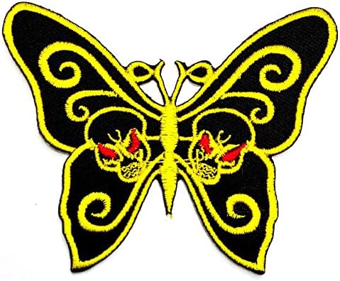 קליינפלוס 2 יחידות. רוח רפאים פרפר תיקון שחור צהוב צבע פרפר גולגולת קריקטורה מדבקות מלאכות אמנויות תפירת תיקון רקום ברזל על לתפור על תיקוני