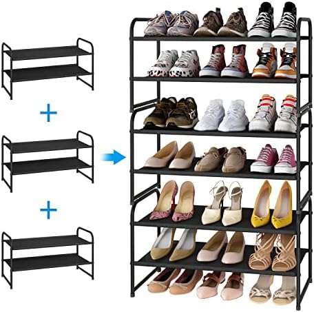 מגמות פשוטות 2 חבילות דו-שכבתיות מתלה נעליים, מארגן אחסון מדף נעלי נעל בדים, שחור, שחור