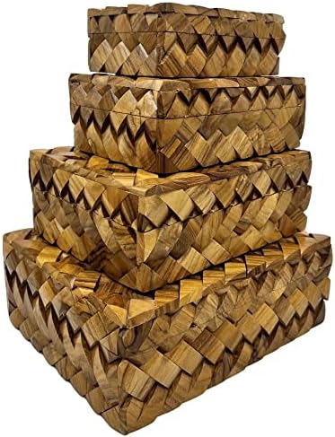 Collectibliblesbuy קופסאות מלאכה וינטג 'דקורטיביות עץ חרוט קופסת אחסון תכשיט עם מכסה אריגה דפוס צולב אישי בהתאמה אישית מזכרת רב תכליתית