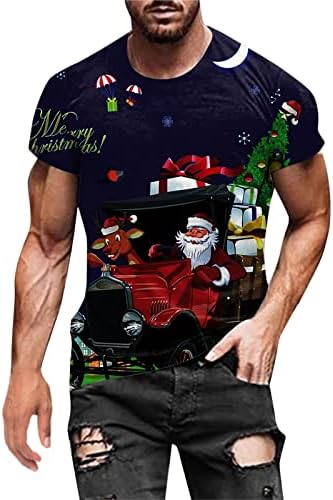 Wocachi חג המולד גברים סולידר חולצות שרוול קצר, חג המולד מצחיק סנטה קלאוס אימון אתלטי מצויד