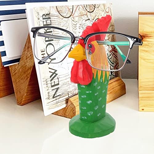 ליפקום עץ משקפיים מחזיק מעמד תרנגול קריקטורה בעלי החיים בצורת מחזה מחזיק דוכן תצוגת עוף פיסול שולחן העבודה קישוט לבית משרד