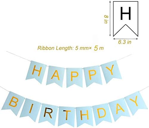 Tellpet Blue Number Number 5 Balloon + Banner יום הולדת שמח עם 5 PCS בלוני קונפטי זהב, קישוטים ליום הולדת שמח
