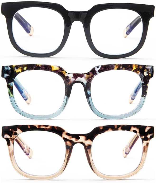 3 מארז נשים כיכר קריאת משקפיים, מעצב סגנון מחשב כחול אור חסימת איכות אביב ציר קוראי