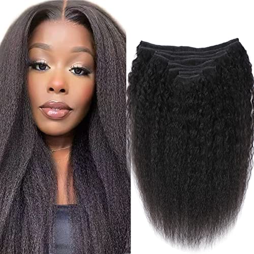 קינקי ישר קליפ בתוספות שיער לנשים שחורות שיער טבעי הרחבות 18 אינץ/120 גרם 8 יחידות אמיתי רמי שיער טבעי טבעי צבע קליפ בהארכת שיער