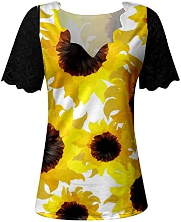 נשים קצר שרוול עמוק צוואר פרח גרפי טרקלין למעלה חולצת טי סתיו קיץ חולצה לנשים