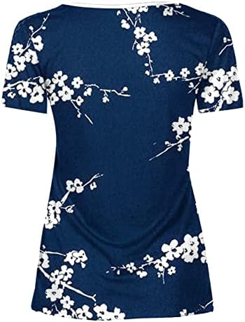 צמרות טוניקה להדפסת פרחים לנשים בקיץ לבוש שרוול קצר מזדמן מצויד הנלי טופ חולצה חולצה חולצת חולצה חולצת חולצה