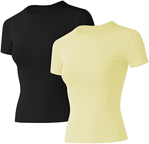 חולצות אימון לובו נשים 2 חבילות יבול שרוול ארוך, דחיסה אתלטית קצרה