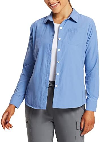 חולצות שרוול ארוכות לנשים בולף טיולים מהיר יבש UPF 50+ חולצת הגנה מפני שמש ניילון נושם ספארי חולצה דיג