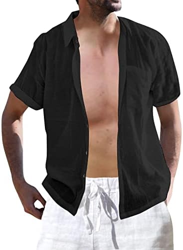 ZDDO כותנה פשתן כפתור מזדמן כפתור למטה חולצות לגברים, צווארון קיץ צווארון רגוע בכושר שרוול קצר חולצת חוף חולצה