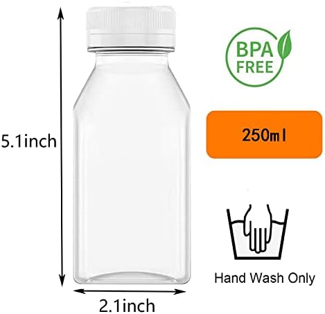 בקבוקי מיץ פלסטיק 8 עוז עם מכסה לבן, מיכלי משקה בתפזורת שקופים לשימוש חוזר למיץ, חלב ומשקאות תוצרת בית אחרים, 10 יח'.