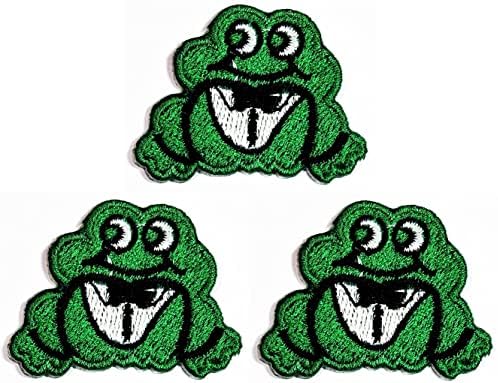 קליינפלוס 3 יחידות. מיני ירוק צפרדע רקום ברזל על לתפור על תיקון עבור תלבושות להלביש ג ' ינס מעילי כובעי תרמילי חולצות אופנה אמנויות קריקטורה