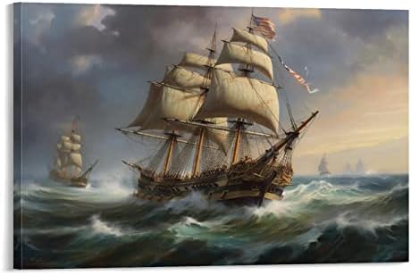 ספינת מפרש ספינת מלחמה פוסטר תמונה אמנות הדפסת בד קיר בית סלון דקור בני נשים מתנה-לייוי 16 * 24 אינץ