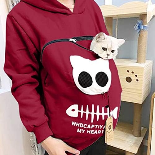חולצות הוד לשאת בסוודרים חולצה בעלי החיים פאוץ סווטשירט נשים של חתול לנשימה נשים של חולצה נשים חולצות