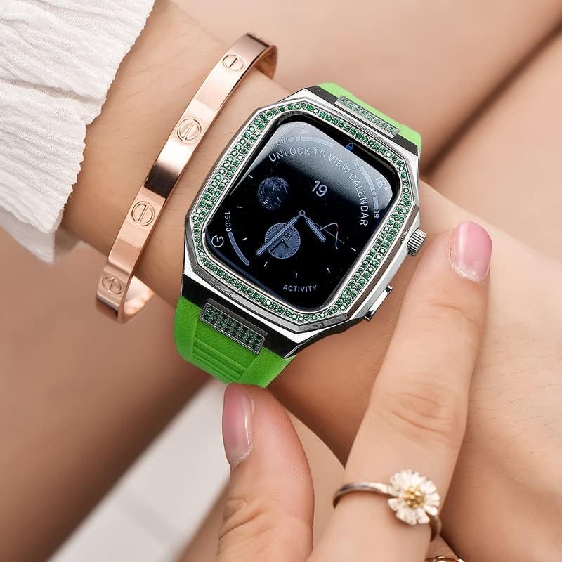 ערכת שינוי יוקרה של CNHKAU ללהקת Apple Watch Series 6 SE 5 4 44 ממ רצועת סיליקון ולוחות דימנוד עבור IWatch 8 7 41 ממ 45 ממ