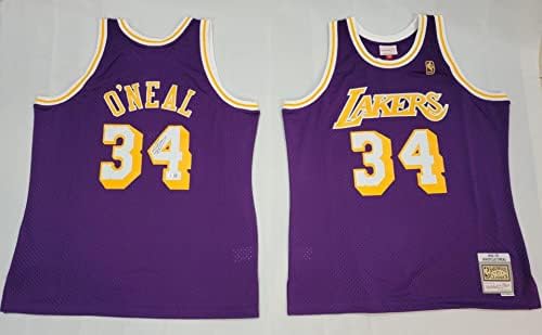 שאקיל אוניל חתימה לוס אנג'לס לייקרס 1996-97 סגול מיטשל ונס ג'רזי בקט עדים - חתימה על גופיות NBA