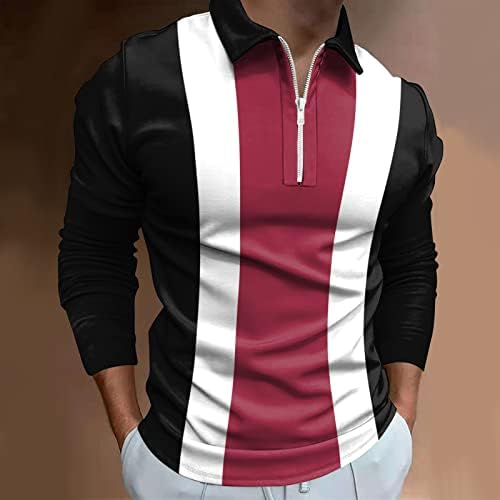 WOCACHI 2022 חולצות פולו גברים, שרוול ארוך 1/4 רוכסן צוואר גולף צוואר גולף טלאים מפוספסים חולצת מעצבים מזדמנים של בגדי רחוב