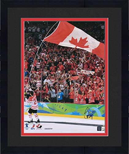 מסגר את סקוט ניידרמייר צוות קנדה קנדה חתימה 16 x 20 החלקה על האולימפיאדה 2010 עם תצלום דגל - תמונות NHL עם חתימה