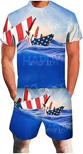 2 תלבושות של אופנה קיץ קיץ דגל שיט מזדמן סט יום קיץ עצמאות ספינת הדפסה אמריקאית לגברים 3D