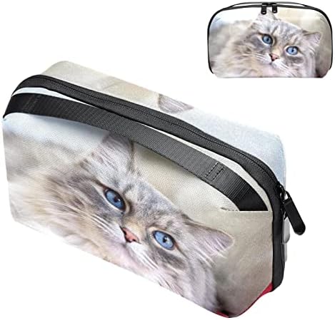נשיאת תיק נסיעות שקית נסיעות USB מארגן כבלים ארנק רוכסן כיס, חתול אפור לבן של בעלי חיים
