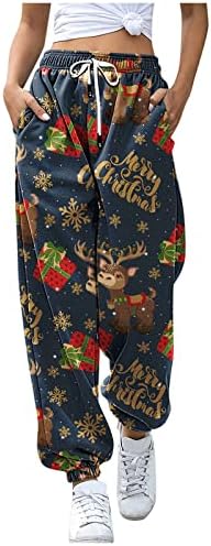 מכנסי טרנינג לחג המולד של Dsodan, מכנסי טרניש סינץ 'תחתית חג המולד גבוה המותניים המותניים ספורט מכנסיים מכנסיים מכנסיים מכנסיים מכנסיים