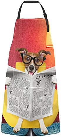 קריאת כלבים עיתון או מגזין סינר שף כלבים קריאת עיתון או מגזין עניבה מתכווננת עם כיסים למבוגרים