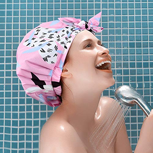 יסון מקלחת כובעי עבור נשים-2 חבילה שכבה כפולה עמיד למים אמבטיה כובע עם אוקספורד גומייה, לשימוש חוזר מקלחת כובעים