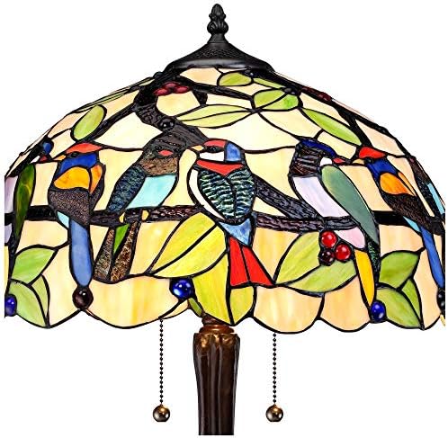 רוברט לואיס טיפאני מסורתי טיפאני סגנון שולחן מנורת 24.75 גבוהה ברונזה טרופי ציפורים ברור בשלל צבעים עתיק מוכתם זכוכית צל דקור לסלון חדר