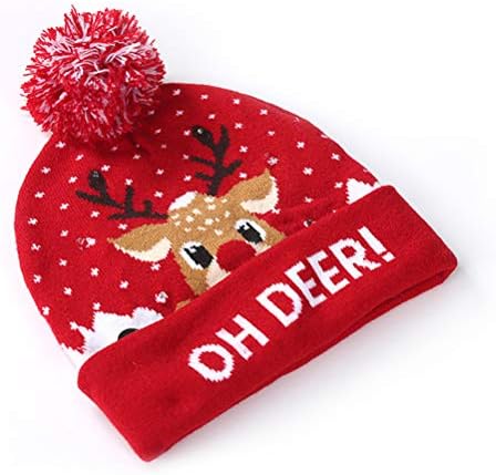 עבאודם חג המולד זוהר סרוג כפת כובע זוהר סנטה כובע נוצץ סרוג פלאש מכתב הדפסת איילים עיצוב חג המולד כובע למבוגרים ילדי המפלגה דקור