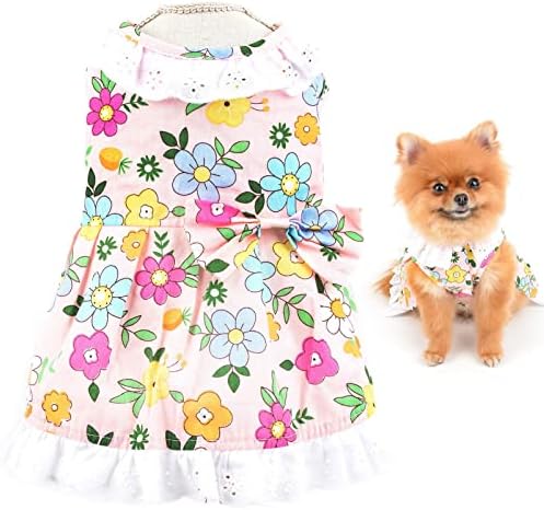 Smalllee_lucky_store Girl בגדי חיות מחמד תחרה חמודה שמלת כלב פרחונית עם קשת לכלבים קטנים חתולים תלבושות נסיכה גור יורקי צ'יוואווה לבוש