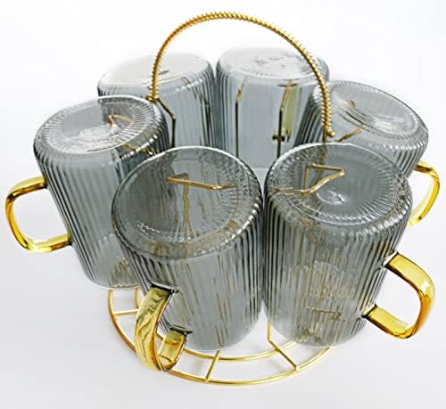 7 ב 1 סט-1 מחשב 6 רשתות מקלב מתכת זהב ספל עגול מחזיק ניקוז ארגונית אחסון בקבוק תצוגת משקפיים קפה ספל + 6 יחידות 350 מ ל חום עמיד ירוק