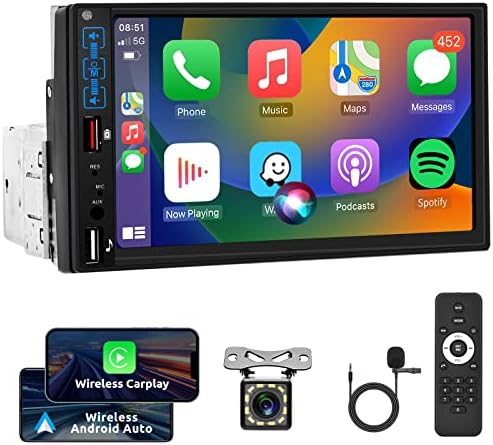 סטריאו אלחוטי של Apple Carplay Single DIN עם מצלמת גיבוי Bluetooth 5.1, Meteeser 7 אינץ 'מסך מגע מקלט רדיו רדיו תומך באנדרואיד קישור אוטומטי/מראה/FM