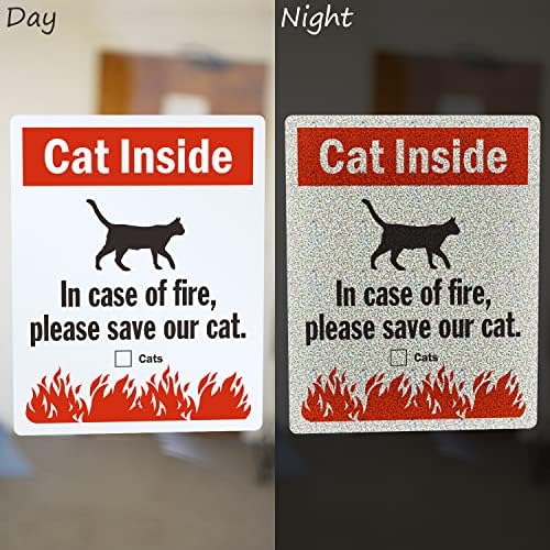 SmartSign 5 x 4 אינץ 'חתול בפנים - במקרה של אש אנא שמור את התוויות של החתול שלנו, 5.5 מיליון ויניל למינציה, חומר רפלקטיבי מהנדס 3M, אדום/שחור